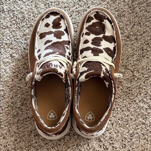 Ariat Brown and White Cowprint Moccasin Sneakers